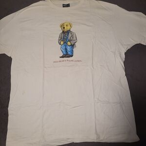 Vintage Polo by Ralph Lauren Men's White T-Shirt with Bear Graphic